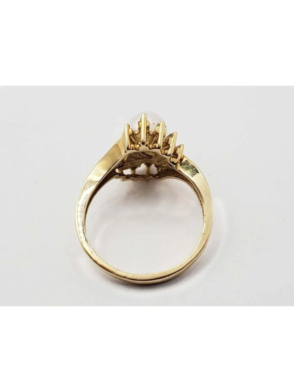 6.8mm Cultured Pearl & Diamond Halo Bypass Burst Ring 14k Gold Size 8